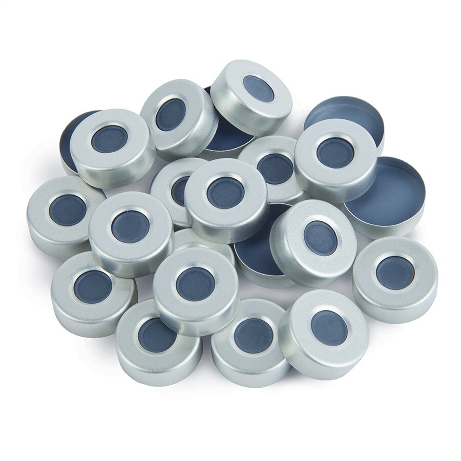 Aluminum Crimp-Top Seals with PTFE/Gray Butyl Rubber Septa, Silver, Preassembled, 20 mm, 1000-pk.