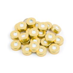 Magnetic Crimp-Top Caps with PTFE/Silicone Septa, 20 mm w/ 8 mm Hole,  Gold, Preassembled, 100-pk.