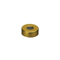 Magnetic Crimp-Top Caps with PTFE/Butyl Septa, 20 mm w/8 mm Hole, Gold, Preassembled, 100-pk.