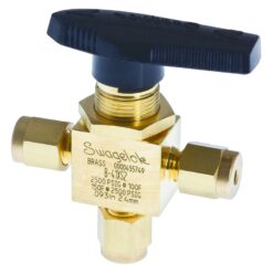 Swagelok Gas Valve, 1/8" 3-Way Ball, Brass, ea.