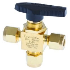 Swagelok Gas Valve, 1/4" 3-Way Ball, Brass, ea.
