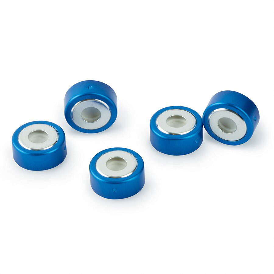 SPME Vial Cap, 20 mm, Blue, Bi-Metal Crimp with MicroCenter PTFE/Silicone Septa, 1000-pk.