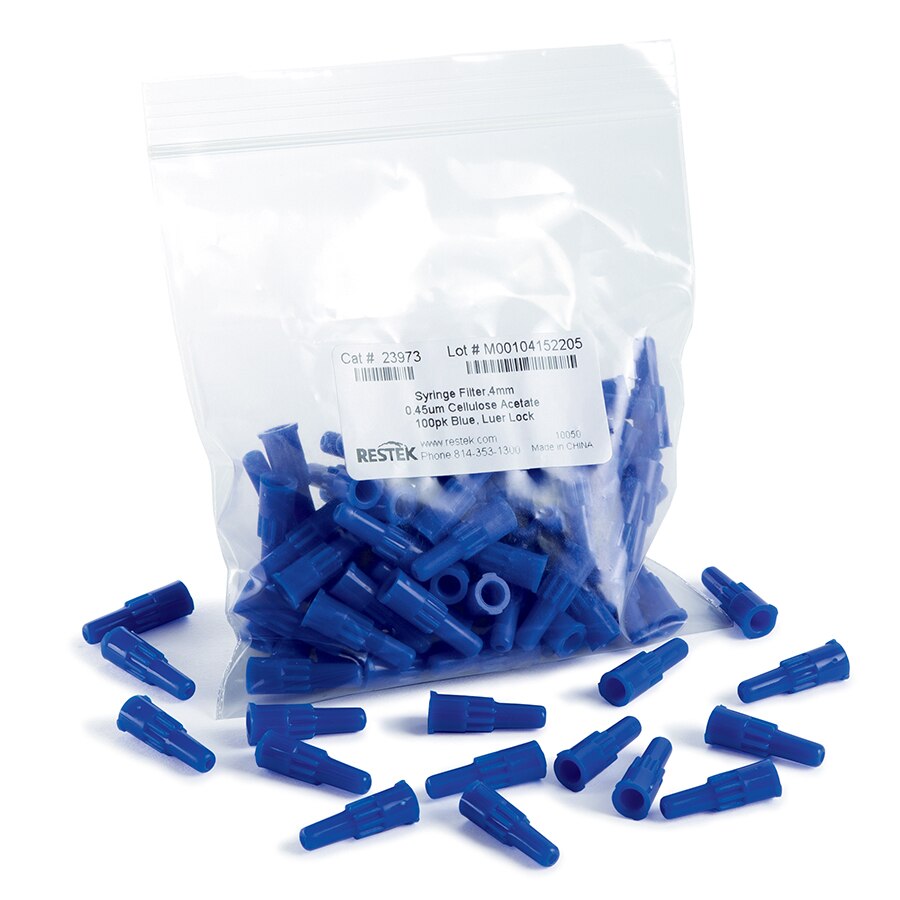 4 mm Syringe Filter, 0.45 µm, Cellulose Acetate, Blue, Luer-Lock, 100-pk.