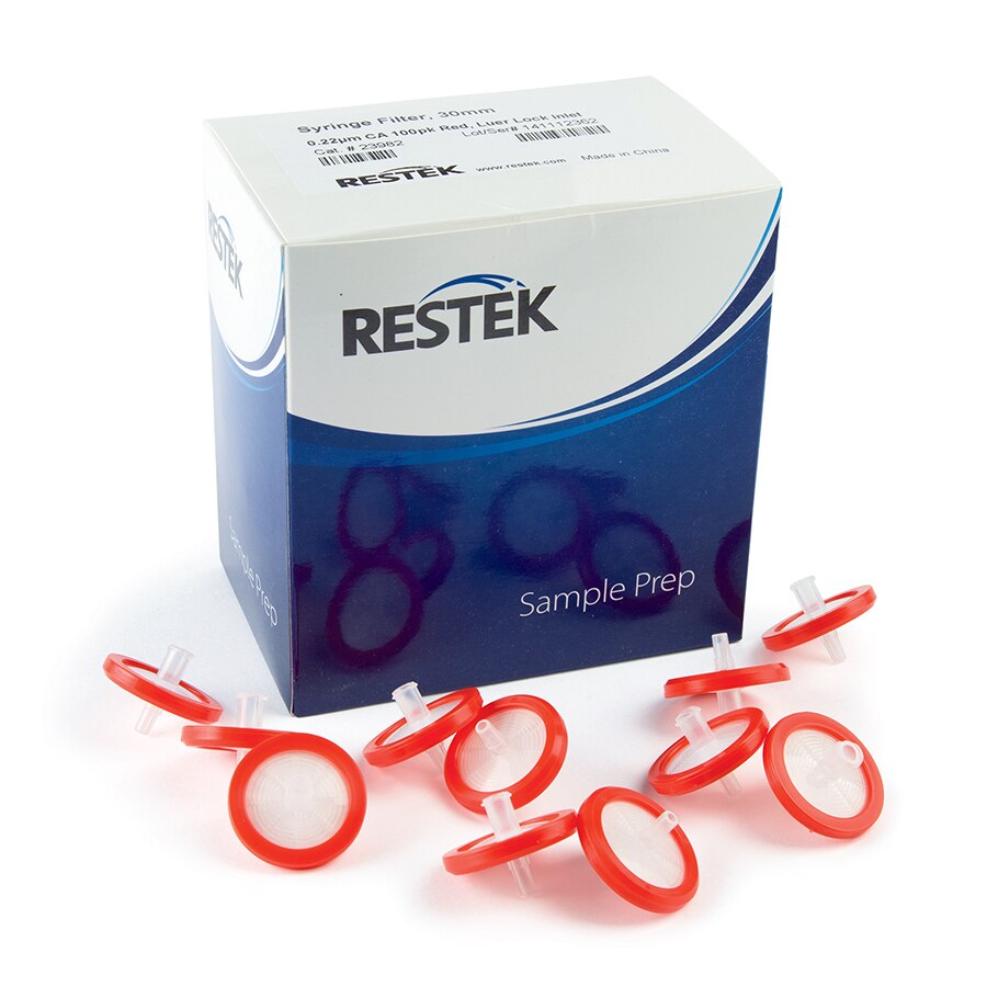 30 mm Syringe Filter, 0.22 µm, Cellulose Acetate, Red, Luer-Lock, 100-pk.