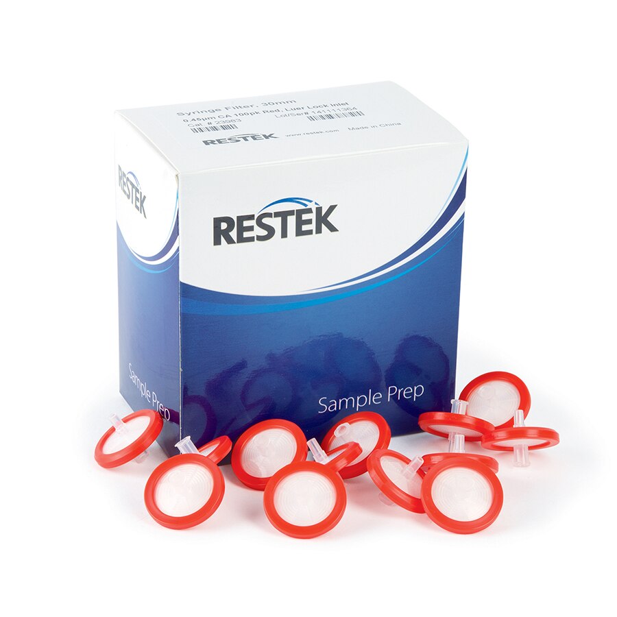 30 mm Syringe Filter, 0.45 µm, Cellulose Acetate, Red, Luer-Lock, 100-pk.
