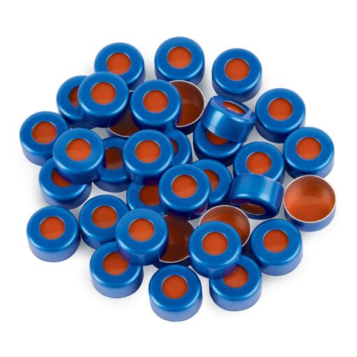 Aluminum Crimp-Top Seals with PTFE/Red Rubber Septa, Blue, 2.0 mL, 11 mm, 100-pk.