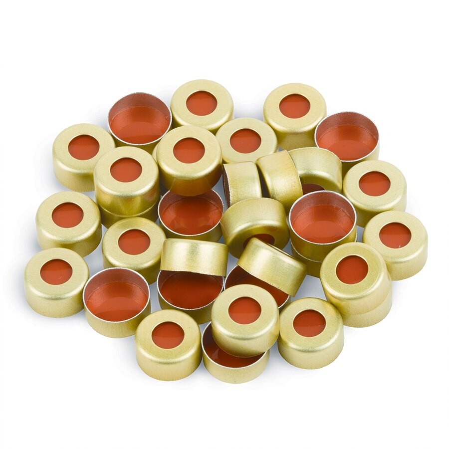 Aluminum Crimp-Top Seals with PTFE/Red Rubber Septa, Yellow, 2.0 mL, 11 mm, 1000-pk.