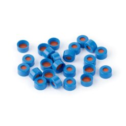 Short Screw Caps, Polypropylene, Screw-Thread, PTFE/Butyl Rubber Septa, Blue, Preassembled, 2.0 mL, 9 mm, 100-pk.