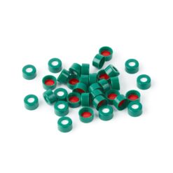 Short Screw Caps, Polypropylene, Screw-Thread, PTFE/Silicone Septa, Green, Preassembled, 2.0 mL, 9 mm, 100-pk.