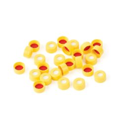Short Screw Caps, Polypropylene, Screw-Thread, PTFE/Silicone Septa, Yellow, Preassembled, 2.0 mL, 9 mm, 1000-pk.