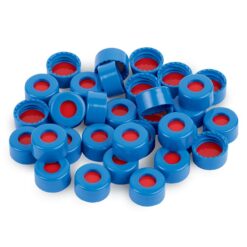 Short Screw Cap, Polypropylene, Screw-Thread, PTFE/Silicone/PTFE Septa, Blue, Preassembled, 2.0 mL, 9 mm, 100-pk.