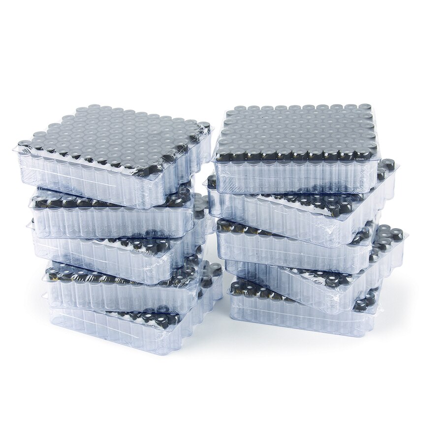 Screw-Thread Vial Kit, Red PTFE/Silicone Septa 0.045", Clear w/Black Cap, 2.0 mL, 8 mm, Preassembled, 1000-pk.