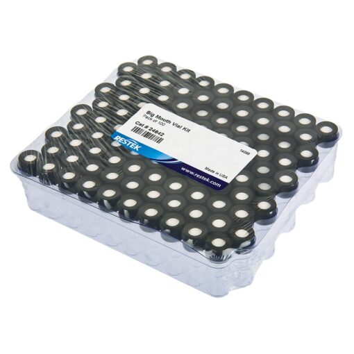 Big Mouth Step Vial Kit, Red PTFE/Silicone Septa 0.065", Clear w/Black Cap, 2.0 mL, Preassembled, 100-pk.