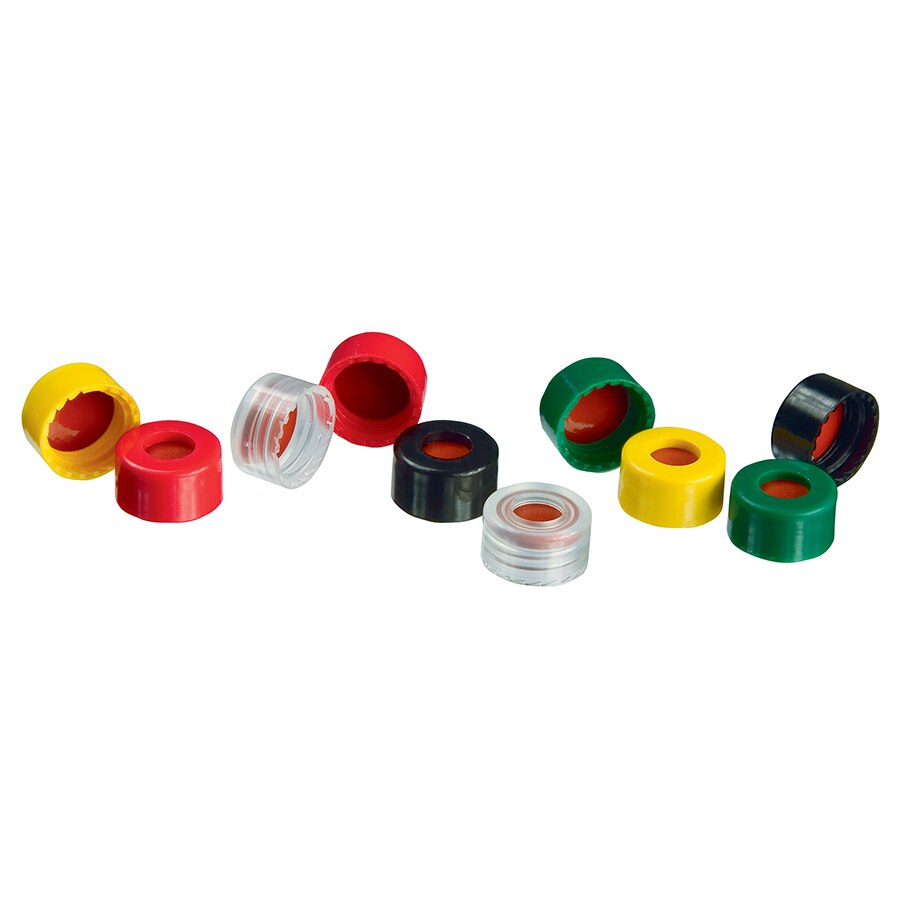 Short Screw Caps, Polypropylene, Screw-Thread, PTFE/Butyl Rubber Septa, Mixed, Preassembled, 2.0 mL, 9 mm, 500-pk. - Image 2