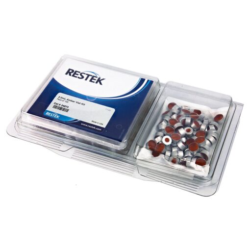 Crimp Vial Convenience Kit, PTFE/Natural Rubber Septa, SilCote Deactivated, Amber w/Silver Cap, 2.0 mL, 11 mm, 1000-pk.