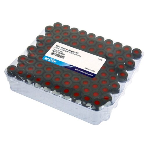 Big Mouth Step Vial Kit, Red PTFE/Silicone/Red PTFE Septa 0.040", Clear w/Black Cap, 2.0 mL, Preassembled, 100-pk.
