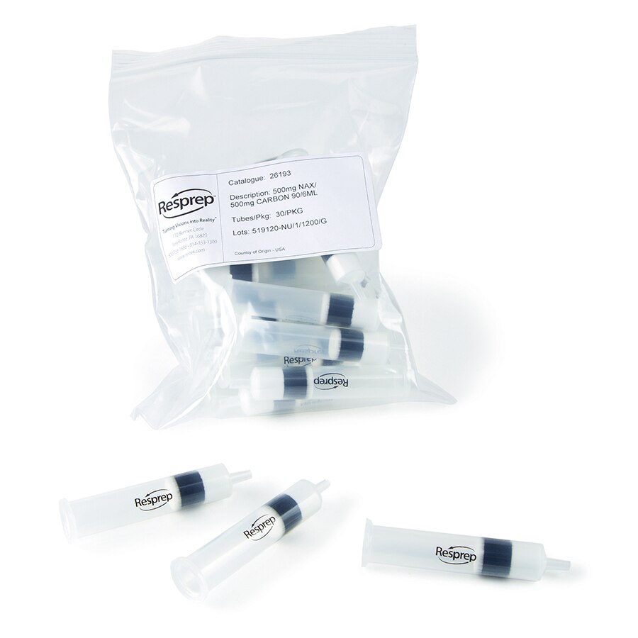 SPE Cartridge, Combo, 6 mL Packed with 500 mg Carboprep 90 and 500 mg Aminopropyl, Polyethylene Frits, 30-pk.