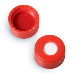 Short Screw Caps, Polypropylene, Screw-Thread, PTFE/Silicone w/Slit, Red, Preassembled, 2.0 mL, 9 mm, 100-pk.
