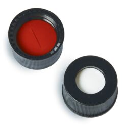 WISP 48 Screw-Thread Caps, Black Polypropylene, Open-Hole, Red PTFE/Silicone Septa, 0.060" w/Slit, 100-pk.