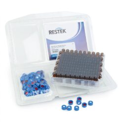 2.0 mL Screw-Thread Vial Convenience Kit, PTFE/Silicone Septa, Amber w/Graduated Marking Spot w/Blue Caps, 9 mm, 100-pk.