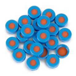 Short Screw Caps, Polypropylene, Ribbed, Screw-Thread, PTFE/Butyl Rubber, for Agilent 7693A, Blue, Preassembled, 2.0 mL, 9 mm, 100-pk.