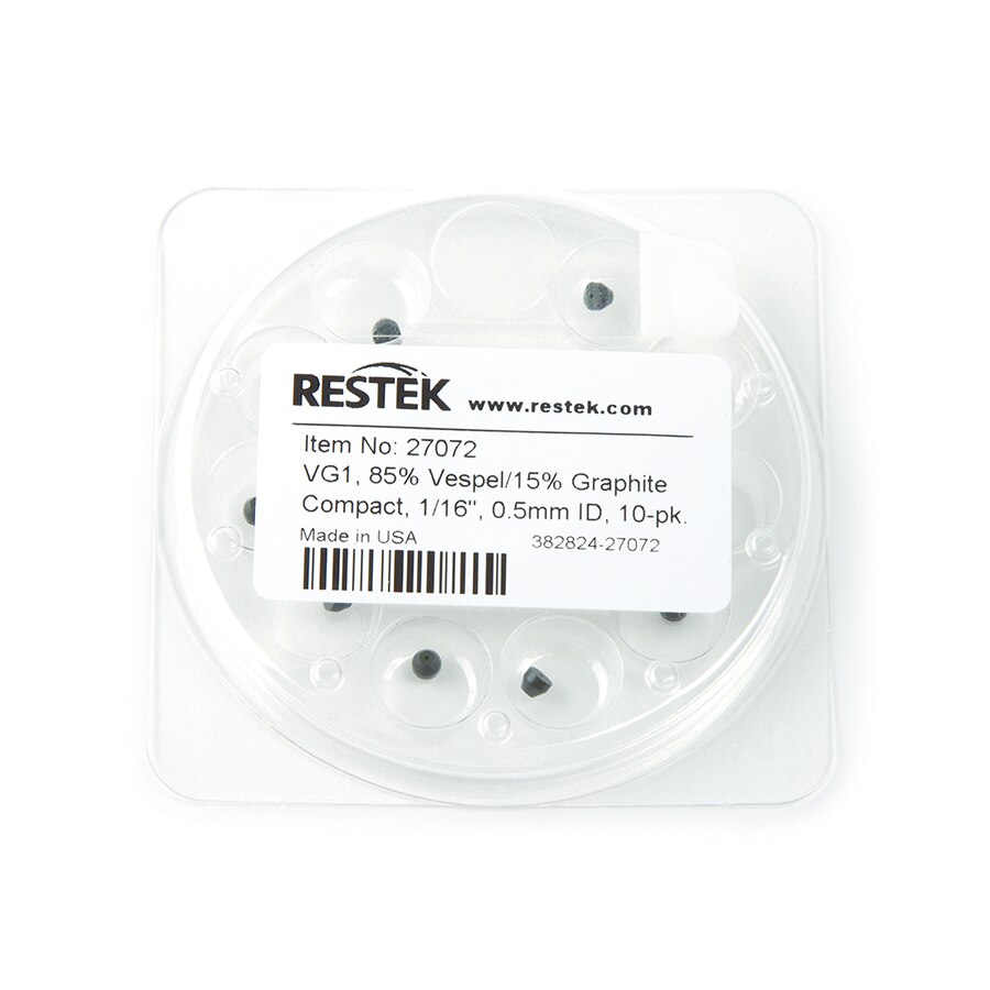 Ferrules, Vespel/Graphite, Compact, VG1, 85% Vespel/15% Graphite, 1/16" x 0.5 mm ID, for Agilent GCs, 10-pk.