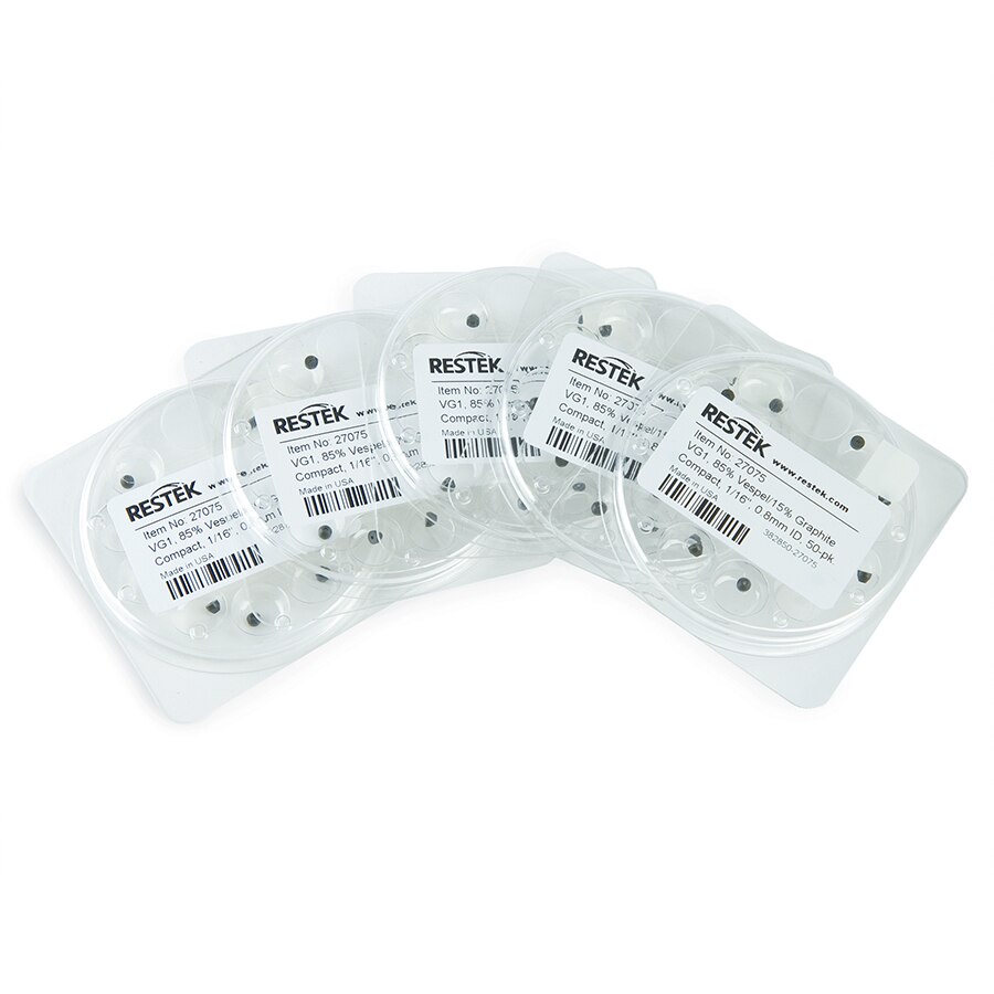 Ferrules, Vespel/Graphite, Compact, VG1, 85% Vespel/15% Graphite, 1/16" x 0.8 mm ID, for Agilent GCs, 50-pk.