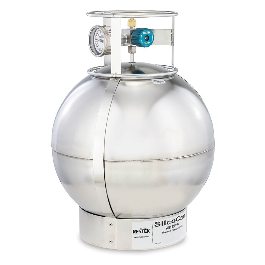 SilcoCan Air Sampling Canister, 15 L, with 3-Port RAVE+ Valve with Gauge