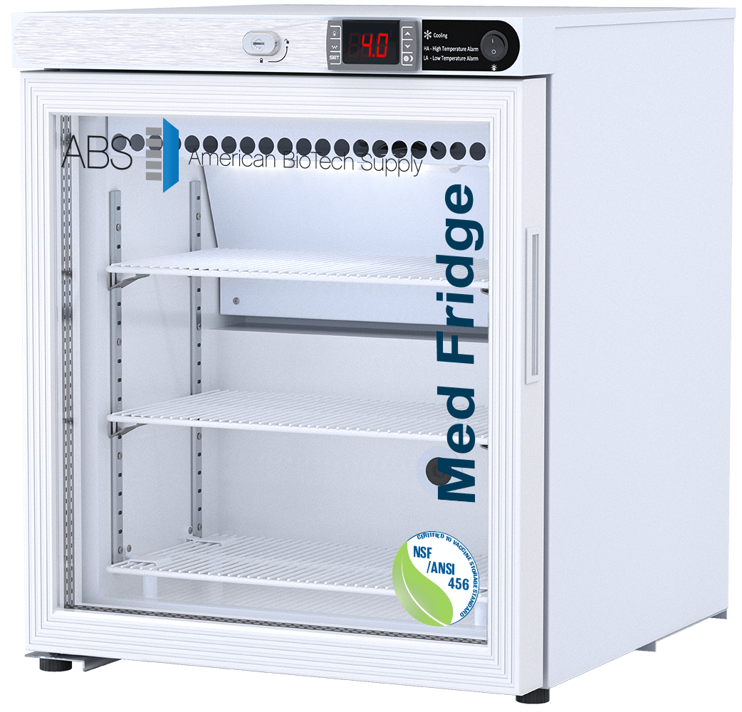 1.0 cu. ft. Left Hinged Glass Door Undercounter Freestanding Pharmacy Refrigerator - NSF Compliant