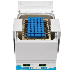 Alternative view of SB-12L Shaking Water Bath with universal spring platform for tubes, bottles, and flasks