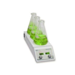 Alternative view of 3-position hotplate stirrer, digital with white ceramic top plate. 120V