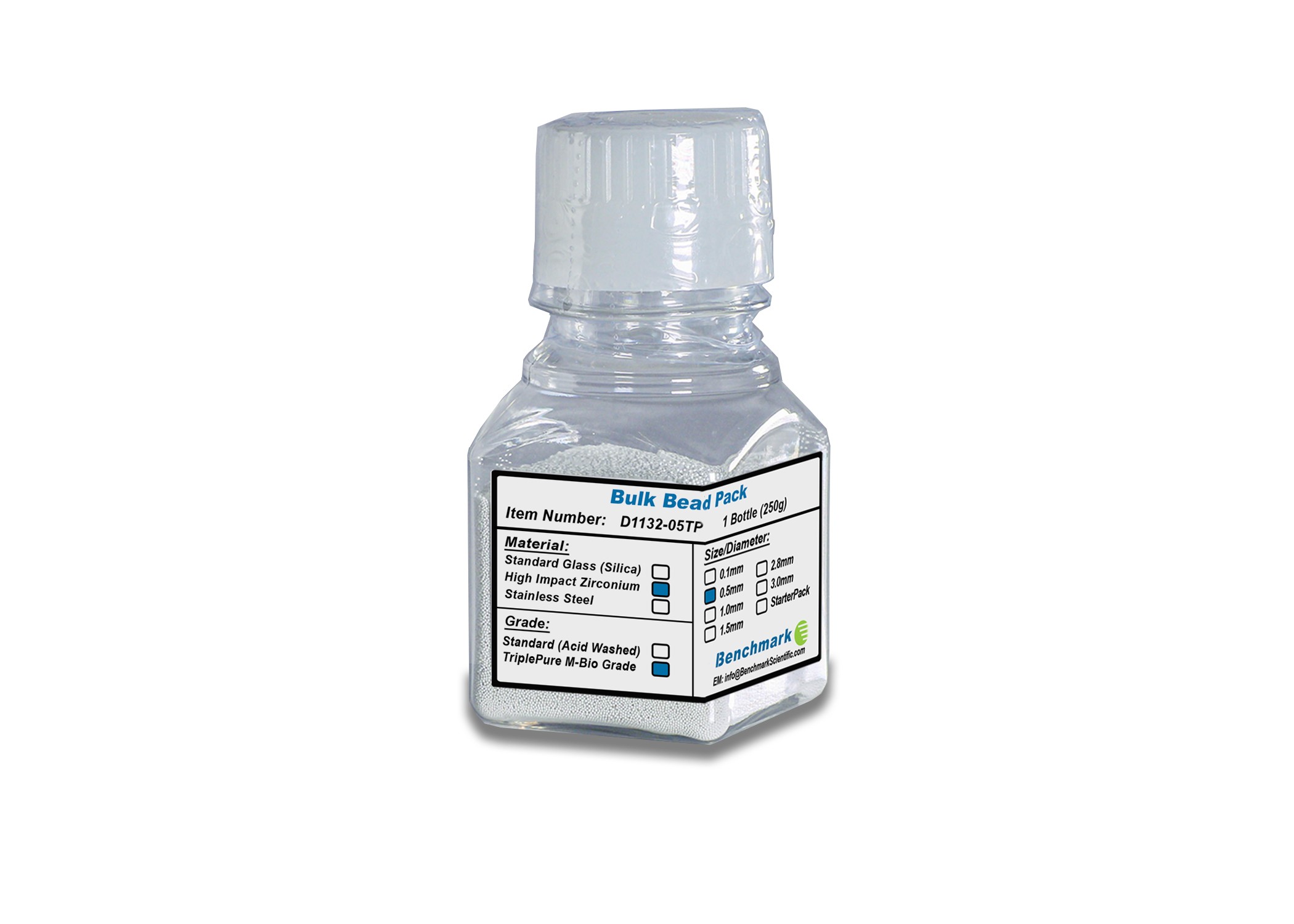 Bulk Beads, Zirconium, 0.5mm, Triple-Pure Molecular Biology Grade, 250g