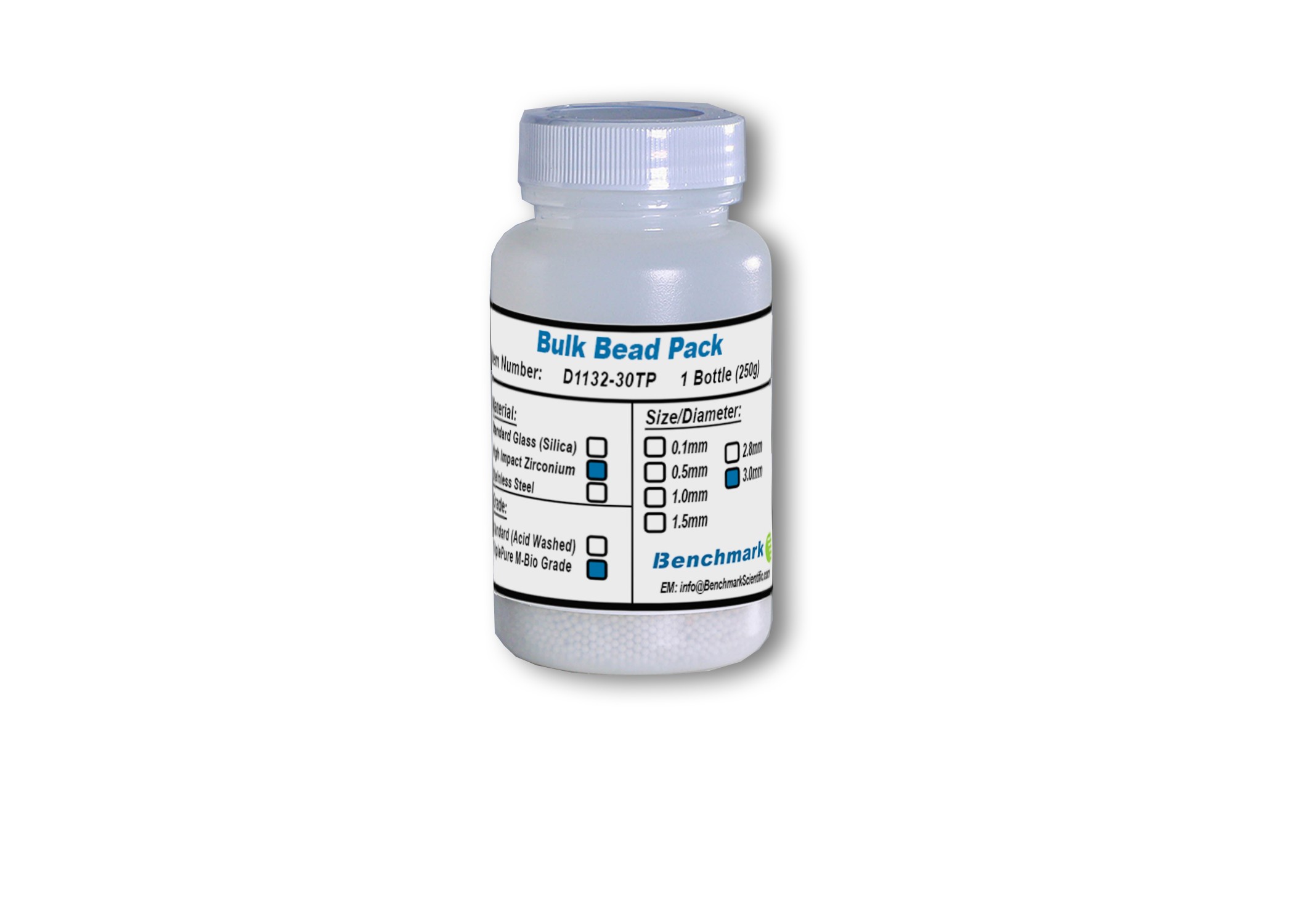 Bulk Beads, Zirconium, 3.0mm, Triple-Pure Molecular Biology Grade, 300g